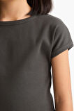 Kız Çocuk Slim Fit Dar Kesim Bisiklet Yaka Basic Düz Fitilli Kaşkorse Kısa Kollu Tişört