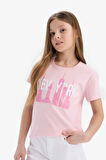 Kız Çocuk Bisiklet Yaka Baskılı Kısa Kollu Tişört