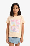 Kız Çocuk Bisiklet Yaka Anime Baskılı Kısa Kollu Tişört