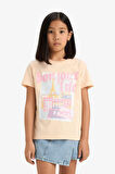Kız Çocuk Bisiklet Yaka Anime Baskılı Kısa Kollu Tişört