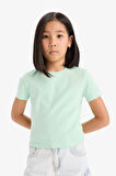DeFacto Kız Çocuk Slim Fit Dar Kesim Bisiklet Yaka Ribana Basic Düz Kısa Kollu Tişört B3054A825SMGN240