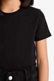 DeFacto Kız Çocuk Slim Fit Dar Kesim Bisiklet Yaka Ribana Basic Düz Kısa Kollu Tişört B3054A825SMBK81