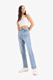 Mary Vintage Straight Fit Yüksek Bel Düz Paça Jean Kar Yıkamalı Pantolon