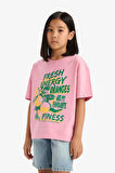 Kız Çocuk Oversize Geniş Kalıp Bisiklet Yaka Kısa Kollu Tişört