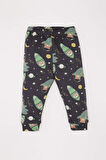 Erkek Bebek Pijama Takımı Uzay Baskılı Uzun Kollu Üst Beli Lastikli Uzun Alt