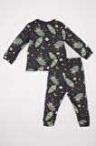 Erkek Bebek Pijama Takımı Uzay Baskılı Uzun Kollu Üst Beli Lastikli Uzun Alt
