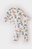 Erkek Bebek Pijama Takımı Dinazor Baskılı Uzun Kollu Üst Beli Lastikli Uzun Alt
