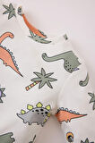 Erkek Bebek Pijama Takımı Dinazor Baskılı Uzun Kollu Üst Beli Lastikli Uzun Alt