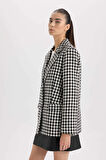 DeFacto Oversize Geniş Kalıp Ceket Yaka Düğmeli Tweed Desenli Blazer Ceket V2814AZ24AUBK81