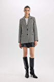 DeFacto Oversize Geniş Kalıp Ceket Yaka Düğmeli Tweed Desenli Blazer Ceket V2814AZ24AUBK81