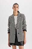 DeFacto Oversize Geniş Kalıp Ceket Yaka Düğmeli Tweed Desenli Blazer Ceket V2814AZ24AUBK81