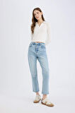 Mary Vintage Straight Fit Yüksek Bel Düz Paça Jean Kar Yıkamalı Pantolon