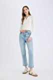 Mary Vintage Straight Fit Yüksek Bel Düz Paça Jean Kar Yıkamalı Pantolon