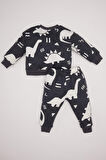 DeFacto Erkek Bebek 2'li Takım Dinazor Baskılı Sweatshirt Beli Lastikli Eşofman Altı E0674A524WNGR452