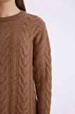 DeFacto Regular Fit Bisiklet Yaka Saç Örgü Desenli Triko Kazak Tunik B4284AX24WNBN572