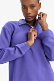 DeFactoFit Oversize Geniş Kalıp Yarım Fermuarlı Dik Yaka Modal Sporcu Sweatshirt D7126AX25SPPR273