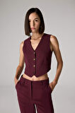 DeFacto x Sorbe Regular Fit V Yaka Düğmeli Blazer Yelek D9928AX24AUBR171