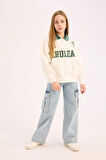 Kız Çocuk Oversize Geniş Kalıp Polo Yaka Baskılı İçi Yumuşak Tüylü Sweatshirt