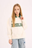 Kız Çocuk Oversize Geniş Kalıp Polo Yaka Baskılı İçi Yumuşak Tüylü Sweatshirt