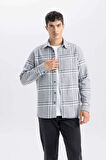 Regular Fit Polo Yaka Kareli Flanel Uzun Kollu Gömlek
