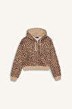 DeFacto Coool Loose Fit Leopar Desenli Kapüşonlu Fermuarlı Sweatshirt E0780AX24WNBG389
