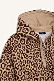 Coool Loose Fit Leopar Desenli Kapüşonlu Fermuarlı Sweatshirt