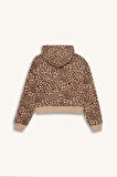 Coool Loose Fit Leopar Desenli Kapüşonlu Fermuarlı Sweatshirt