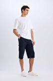 Slim Fit Dar Kesim Kargo Cepli Basic Düz Kapri Şort