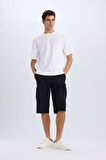 DeFacto Slim Fit Dar Kesim Kargo Cepli Basic Düz Kapri Şort T4693AZ25SMBK81
