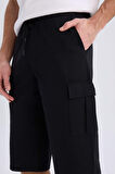 Slim Fit Dar Kesim Kargo Cepli Basic Düz Kapri Şort