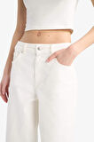 Culotte Gabardin Kumaş Pantolon Yüksek Bel Basic Düz Cepli Geniş Bol Paça