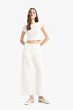 Culotte Gabardin Kumaş Pantolon Yüksek Bel Basic Düz Cepli Geniş Bol Paça