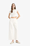 Culotte Gabardin Kumaş Pantolon Yüksek Bel Basic Düz Cepli Geniş Bol Paça