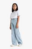 Kız Çocuk Wide Leg Kargo Geniş Paça Jean Pantolon