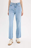 Straight Fit Yüksek Bel Bilek Boy Jean Yıkamalı Pantolon