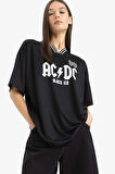Coool AC/DC Oversize Geniş Kalıp V Yaka Sırt Baskılı Kısa Kollu Tişört