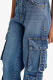 Kız Çocuk Wide Leg Kargo Geniş Paça Jean Pantolon