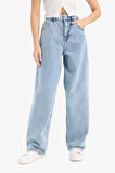 Baggy Fit Yüksek Bel Uzun Jean Yıkamalı Pantolon
