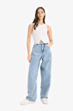 Baggy Fit Yüksek Bel Uzun Jean Yıkamalı Pantolon
