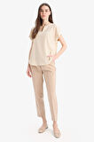 DeFacto Regular Fit Apaş Yaka Basic Düz Kısa Kollu Bluz E6586AX25SPBG722