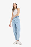 DeFacto Paperbag Beli Lastikli Bilek Boy Jean Yıkamalı Pantolon E3184AX25SPNM85