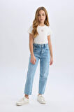 Kız Çocuk Mom Fit Standart Paça Jean Pantolon