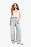 Baggy Fit Yüksek Bel Düz Paça Uzun Jean Görünümlü Pantolon
