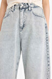 Baggy Fit Yüksek Bel Düz Paça Uzun Jean Görünümlü Pantolon