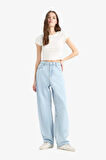 Baggy Fit Yüksek Bel Düz Paça Jean Pantolon