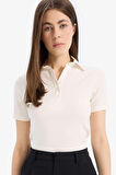 DeFacto Slim Fit Dar Kesim Fitilli Kaşkorse Kısa Kollu Polo Beyaz Tişört C6249AX25SPWT32