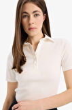 DeFacto Slim Fit Dar Kesim Fitilli Kaşkorse Kısa Kollu Polo Beyaz Tişört C6249AX25SPWT32