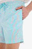Defacto U0024 Turkuaz Çizgili File Astarlı Kısa Boy Deniz Şortu