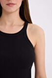 Slim Fit Dar Kesim Halter Yaka Basic Düz  Fitilli Kaşkorse Atlet