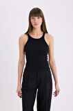 Slim Fit Dar Kesim Halter Yaka Basic Düz  Fitilli Kaşkorse Atlet